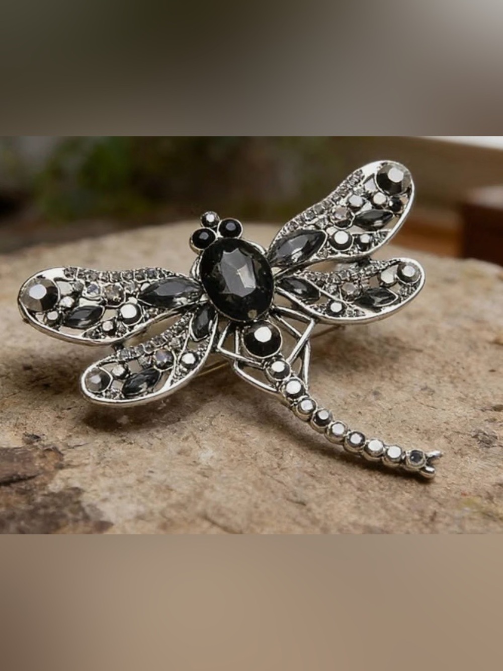 Elegant Black Dragonfly Brooch